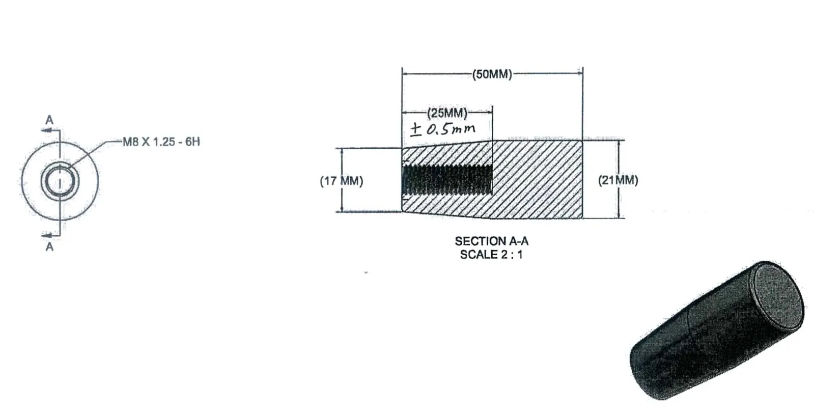 Tapered Handles #5119 Dimension