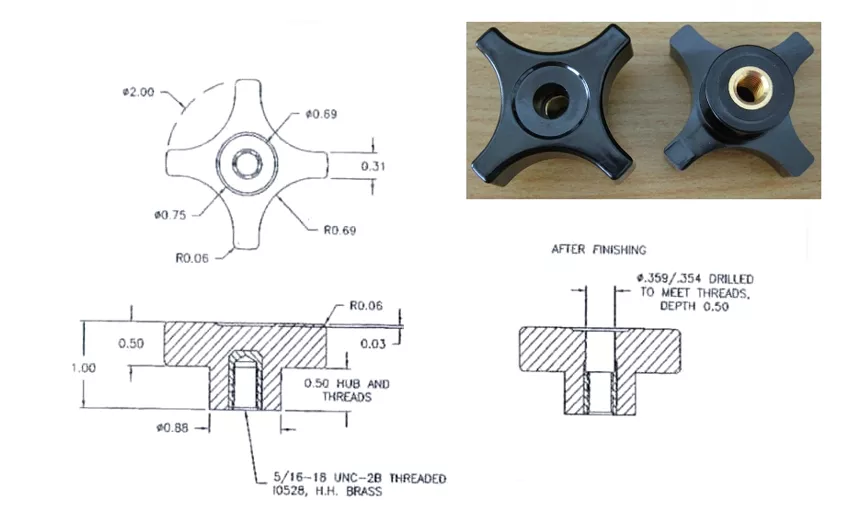 Four Arm Knobs #0564 Dimension