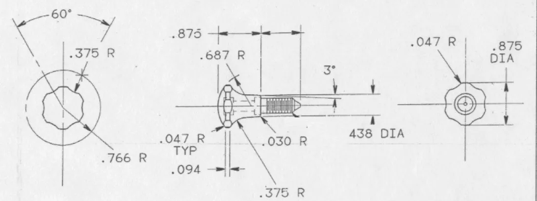 Thumb Screw #16951 Dimension :