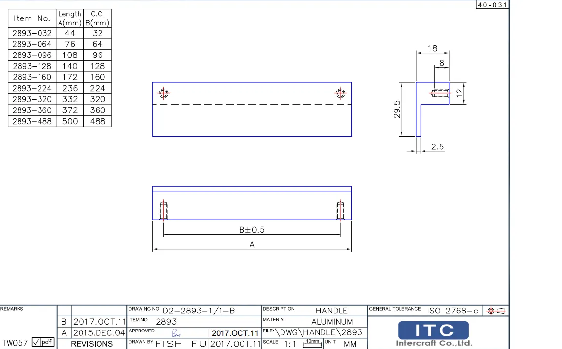Ledge handles #JHA-2893 Specification