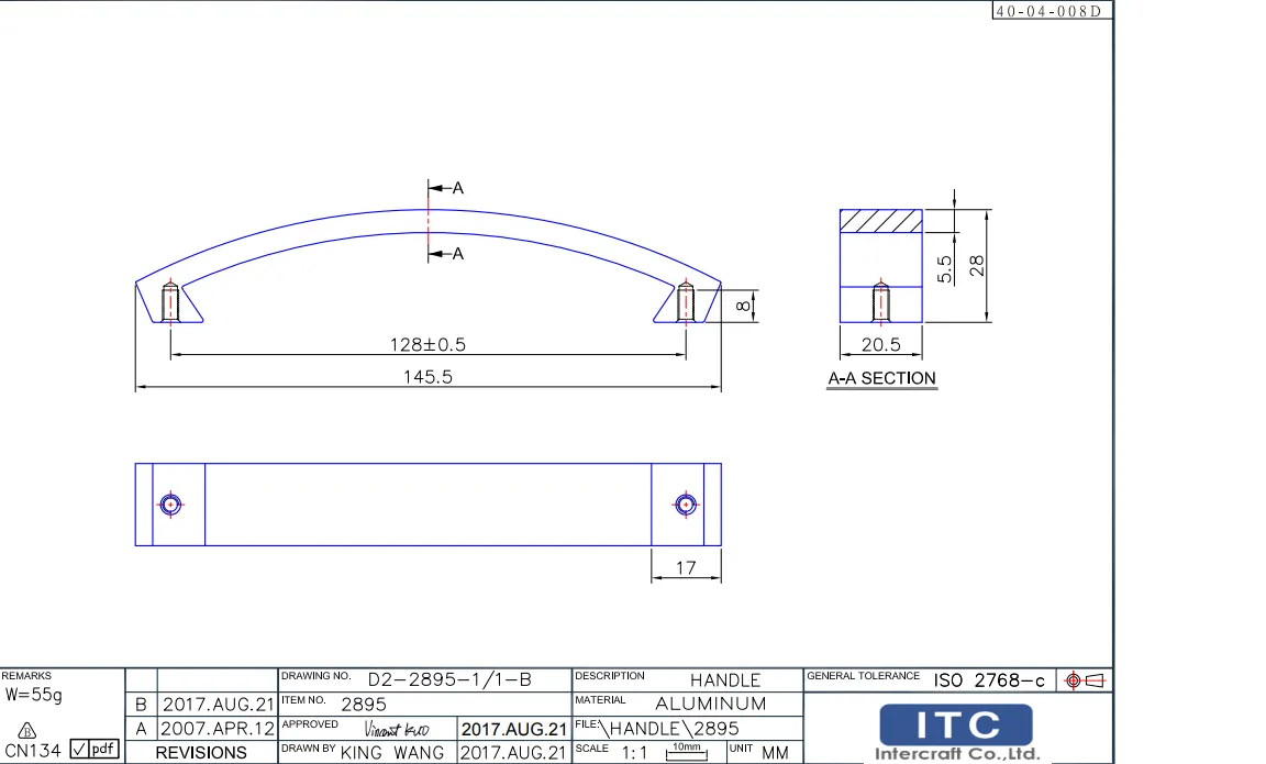 U-Handle #JHA-2895 Dimension