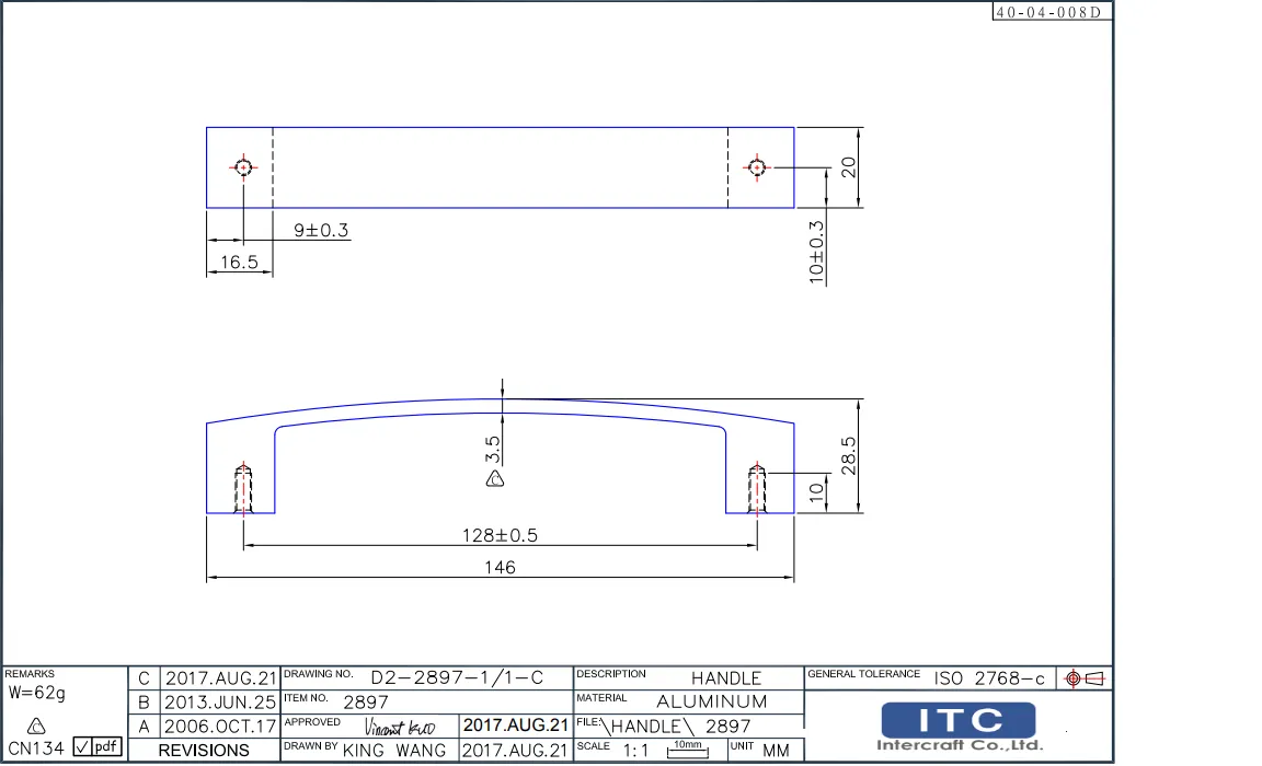 Bridge Handle #JHA-2897 Dimension