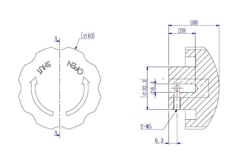 Control knobs #CK6338PHBK dimension