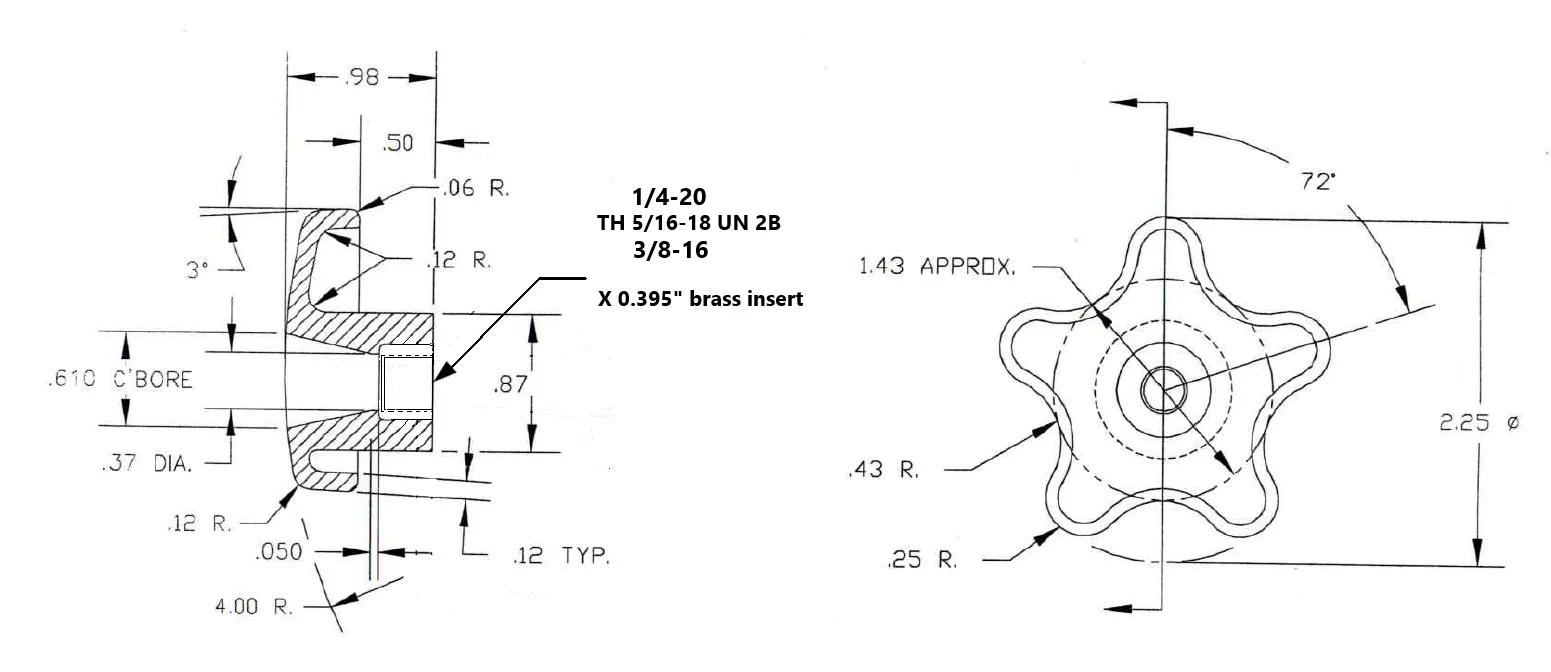 Star knob-insert type#491 dimension