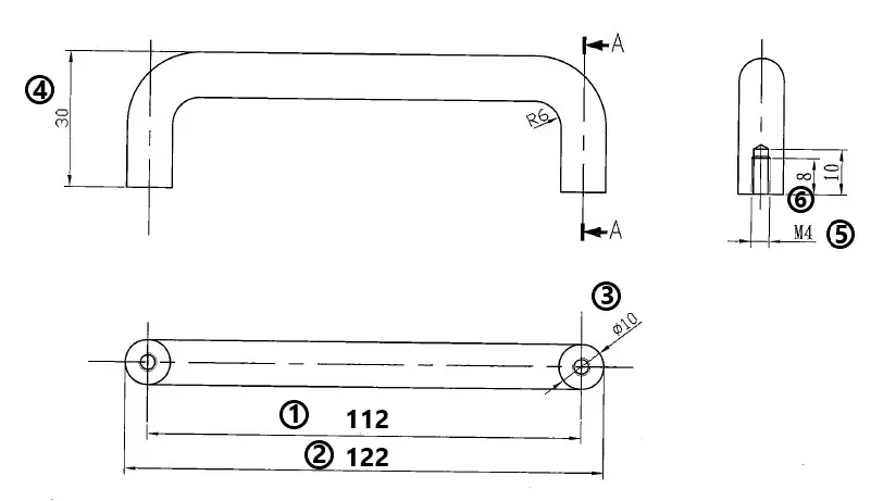 U-Handle #HNDL-112MM-ALU Dimension