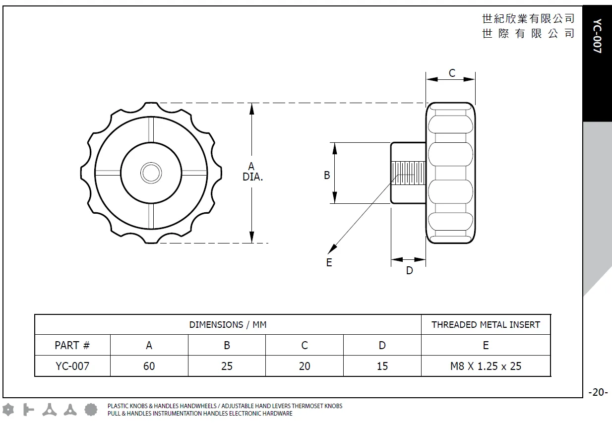 Lobe Knobs #YC007 Dimension
