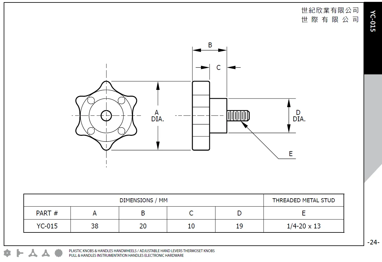 Lobe Knobs #YC015 Dimension