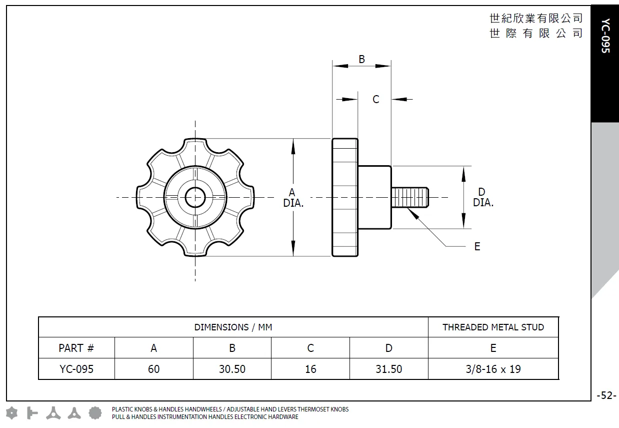 Lobe knobs #YC095 Dimension